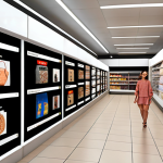 ** Advanced self-learning algorithm analyzing customer data for a retail company, identifying emerging shopping trends and predicting customer needs with high accuracy. Focus on data visualization and AI interface elements.

**