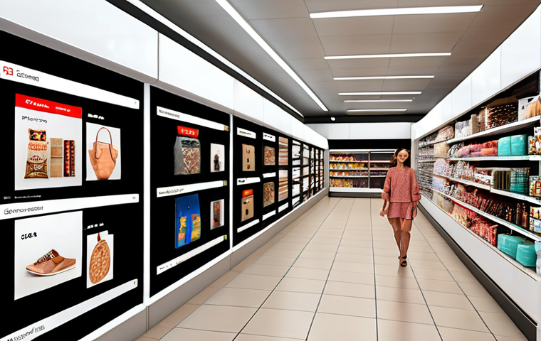 ** Advanced self-learning algorithm analyzing customer data for a retail company, identifying emerging shopping trends and predicting customer needs with high accuracy. Focus on data visualization and AI interface elements.

**
