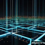 Home 22 모델의 유연성을 높이는 아키텍처 전략 - **Microservices Architecture Visualization:** A high-tech, abstract digital landscape composed of nu...