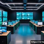 Home 20 신경망 아키텍처 최적화를 위한 계산 자원 배분 - A high-tech neural network training room in a modern Vietnamese data center, featuring multiple rack...
