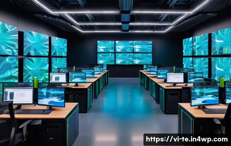 신경망 아키텍처 최적화를 위한 계산 자원 배분 - A high-tech neural network training room in a modern Vietnamese data center, featuring multiple rack...